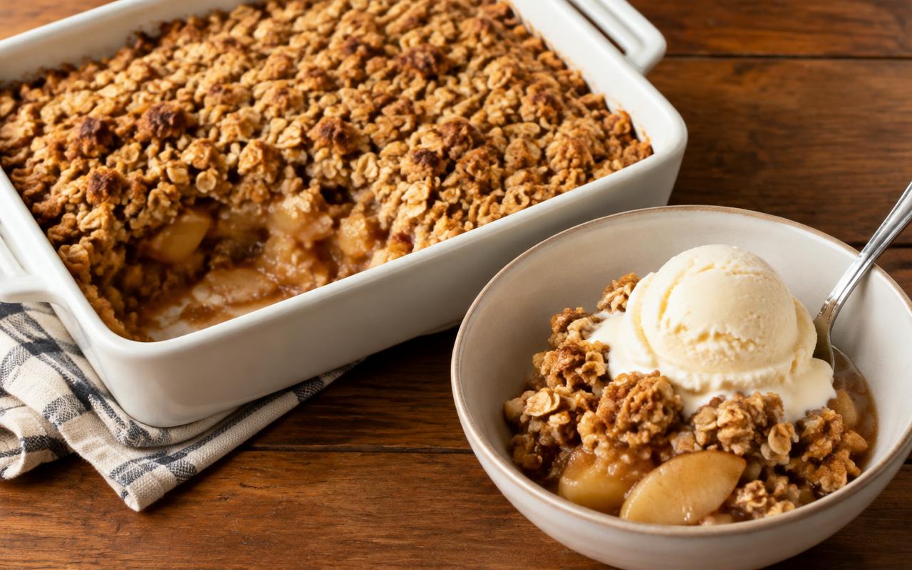 Article image for: How Do You Make Apple Crisp With a Crunchy Oat Topping? - A professional photo related to food & drink